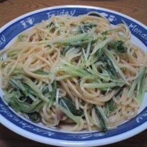 和風であっさり☆水菜とジャコのスパゲティ